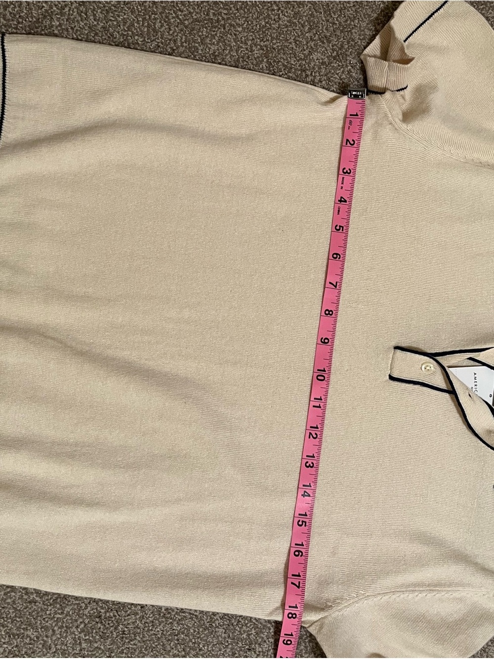 American Eagle Club Collar Knit Polo Shirt in Cream with Contrast Trim - Picture 5 of 6
